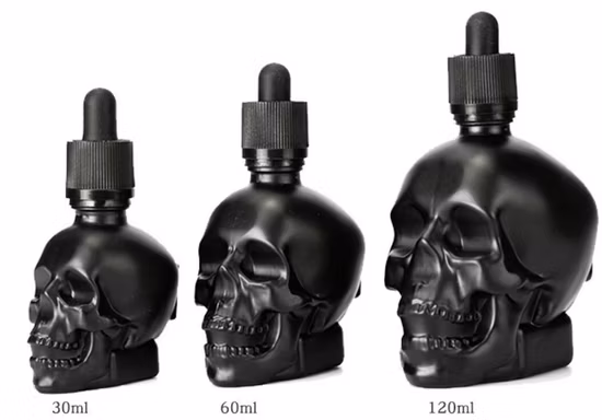 30 ml Totenkopf-Tropfflasche aus Glas, flüssige Tropfflasche, Parfümölflasche mit Nippel